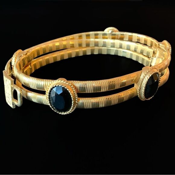 Vintage Accessocraft Gold Metal Black Cabochon Belt - Picture 3 of 8